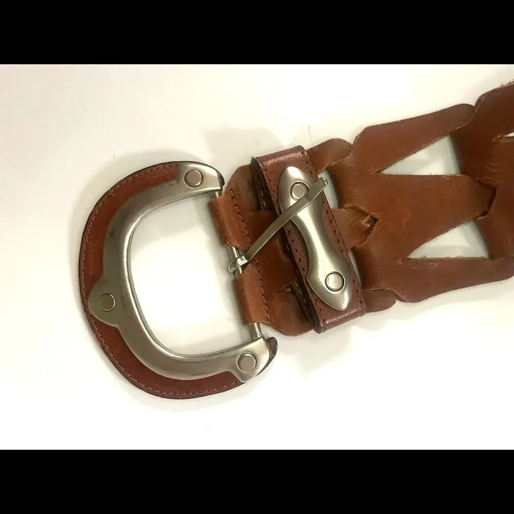 Beautiful Brown Leather Belt w/Silver Hardware Sz: S - Picture 5 of 9